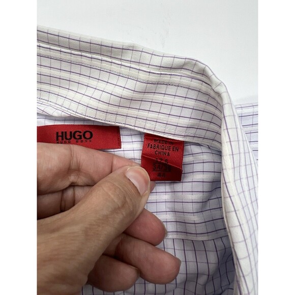 Hugo Boss Size 17.5 34 35, 44 Men lavender Striped Button-Down Pocket Shirt - Picture 3 of 9